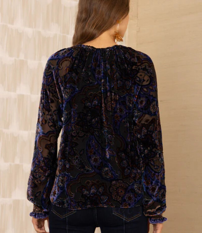 Hale Bob Elyse Black Burnout Silk Top