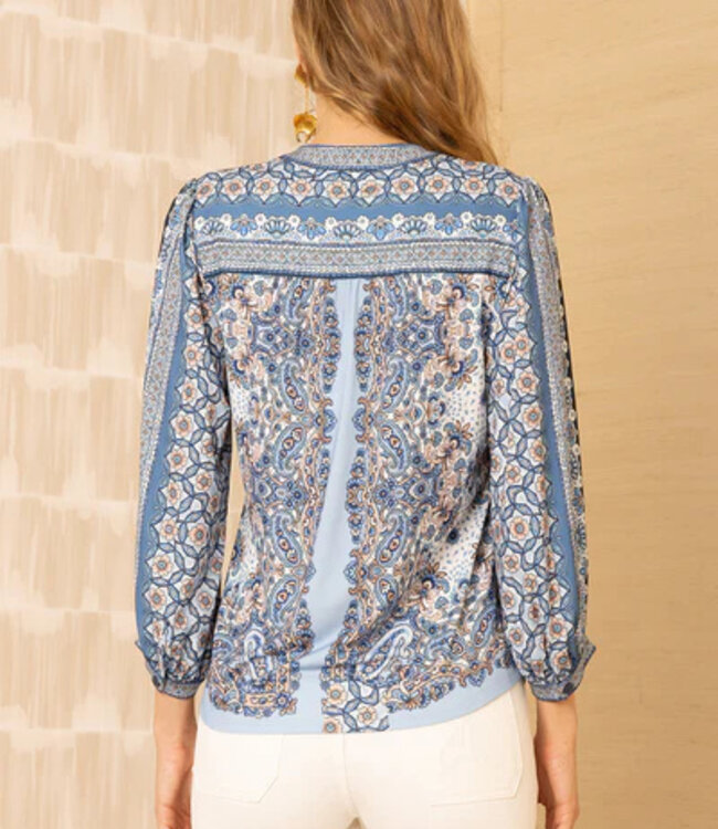 Hale Bob Alianna Blue Printed Blouse