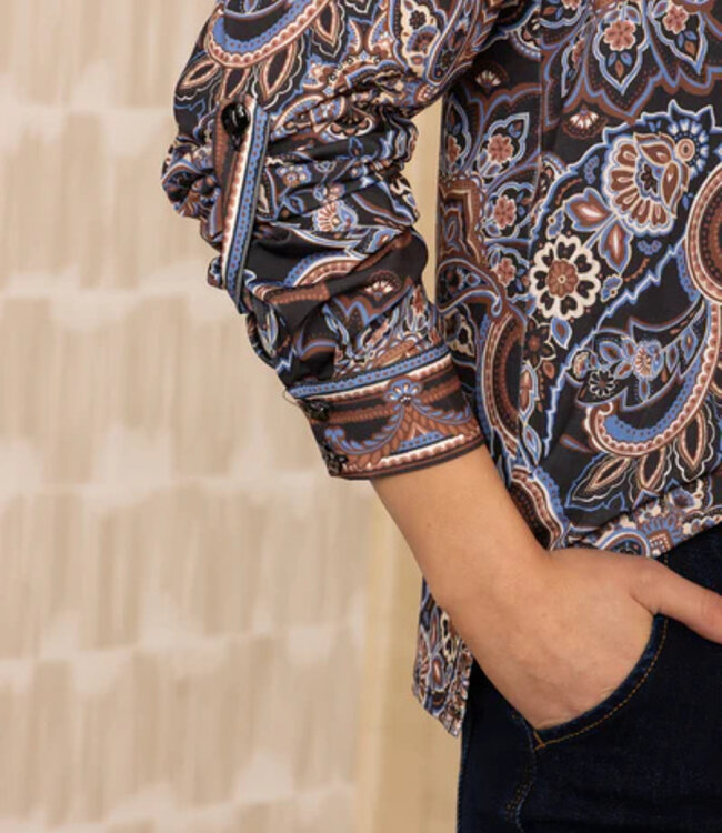 Hale Bob Brynleigh Black Printed Collared Blouse