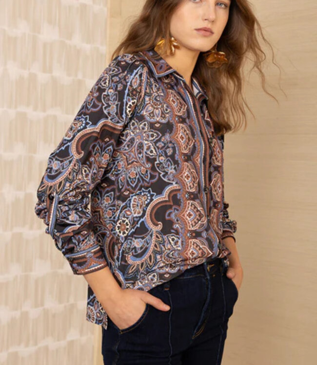 Hale Bob Brynleigh Black Printed Collared Blouse