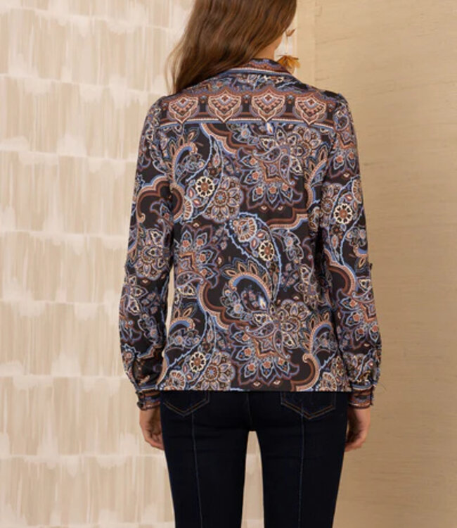 Hale Bob Brynleigh Black Printed Collared Blouse