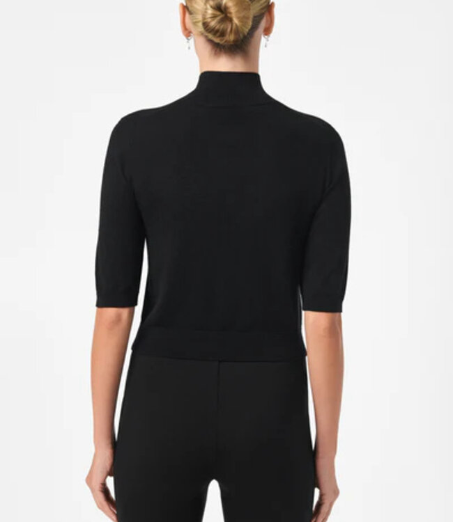 Trina Turk Mali Black Mock Neck Short Sleeve Sweater