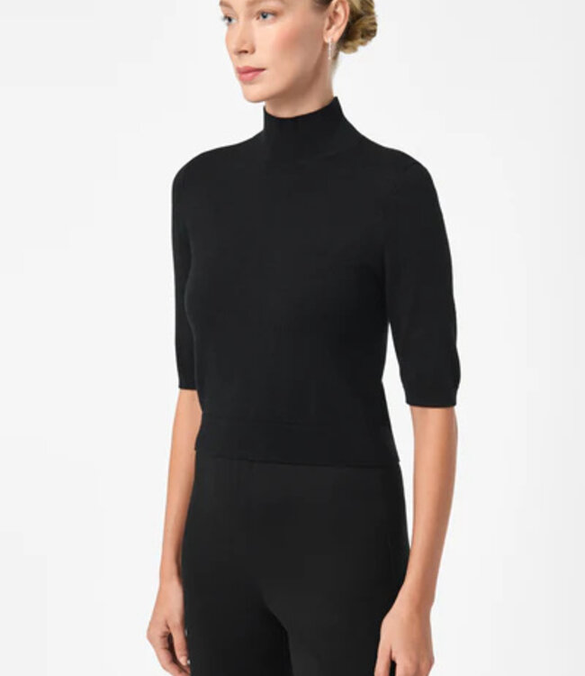 Trina Turk Mali Black Mock Neck Short Sleeve Sweater