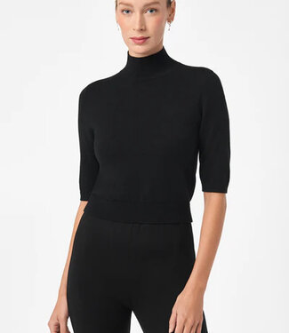 Trina Turk Mali Black Mock Neck Short Sleeve Sweater