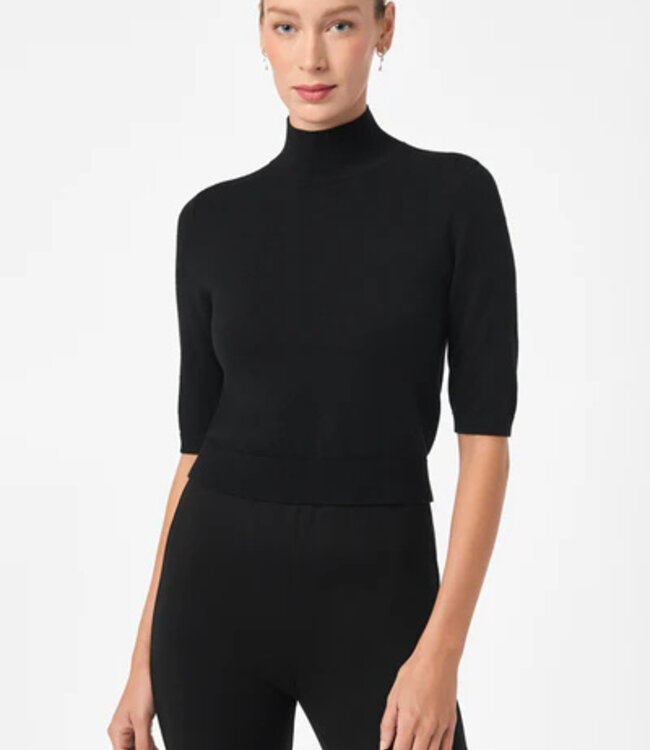 Trina Turk Mali Black Mock Neck Short Sleeve Sweater