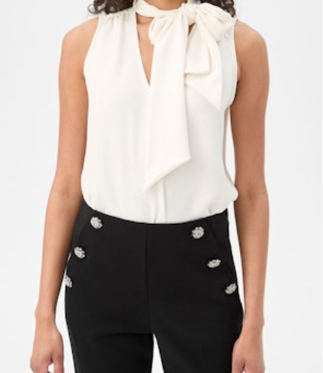 Trina Turk Alora Winter White Sleeveless Bow Top