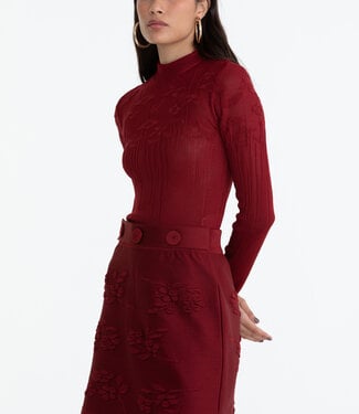 Paola Bernardi Cherry Rose Textured Mock Neck Sweater