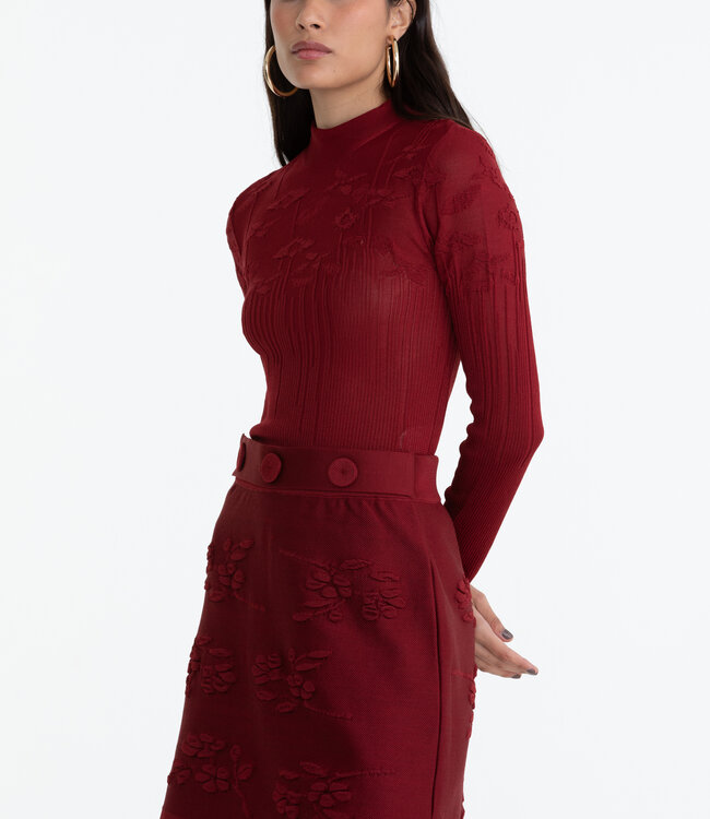 Paola Bernardi Cherry Rose Textured Mock Neck Sweater