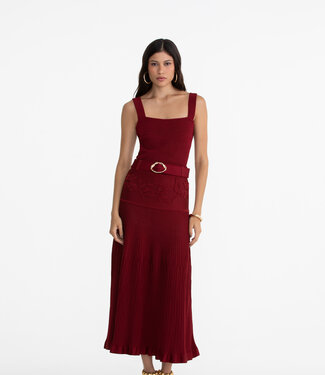 Paola Bernardi Celina Cherry Belted Midi Knit Skirt