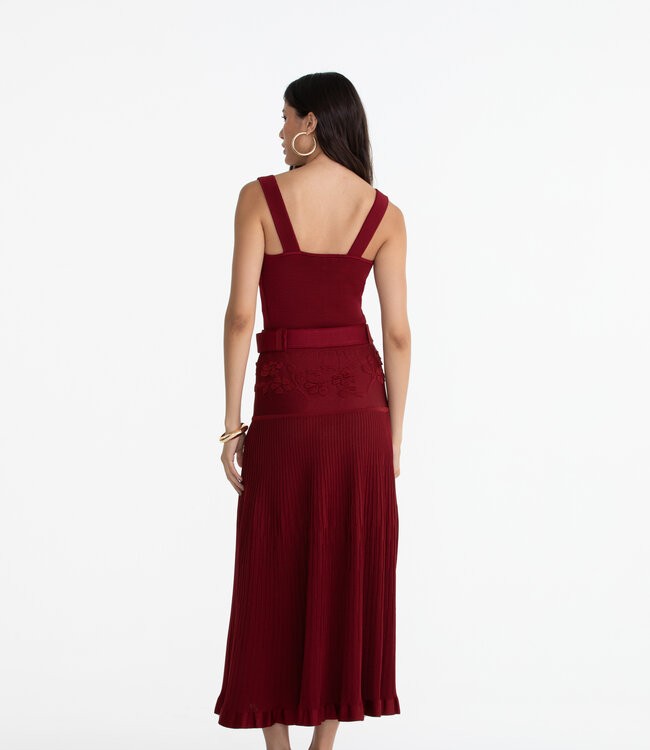 Paola Bernardi Celina Cherry Belted Midi Knit Skirt