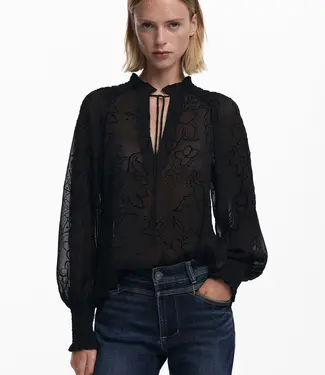 Desigual Sheer Black Burnout Blouse