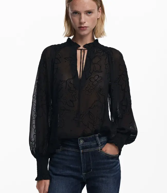 Desigual Sheer Black Burnout Blouse