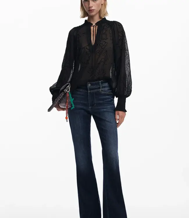 Desigual Sheer Black Burnout Blouse