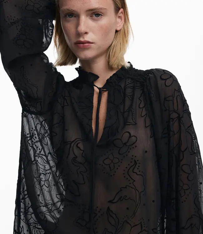 Desigual Sheer Black Burnout Blouse