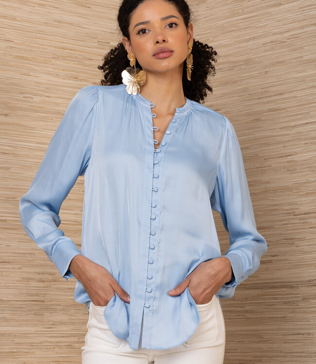 Hale Bob Sky Blue Button Down Blouse