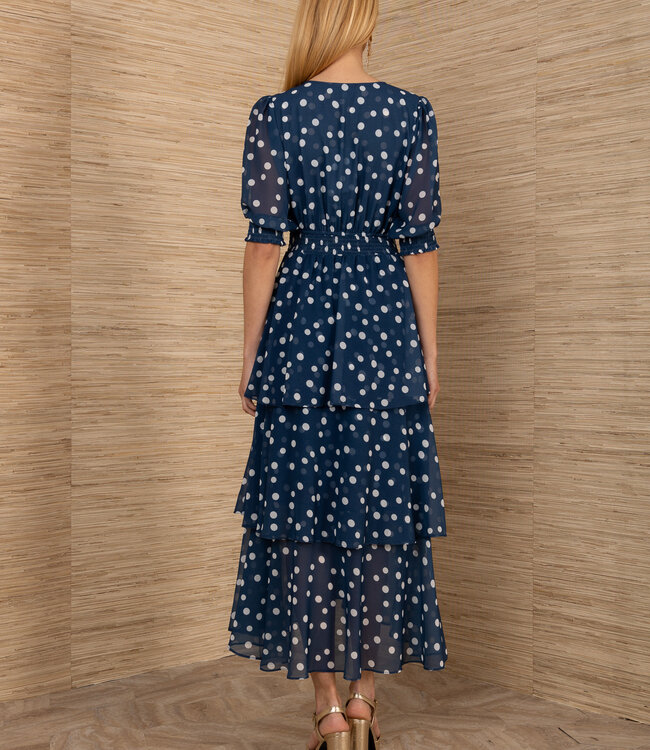 Hale Bob Navy Polka Dot Tiered Dress S