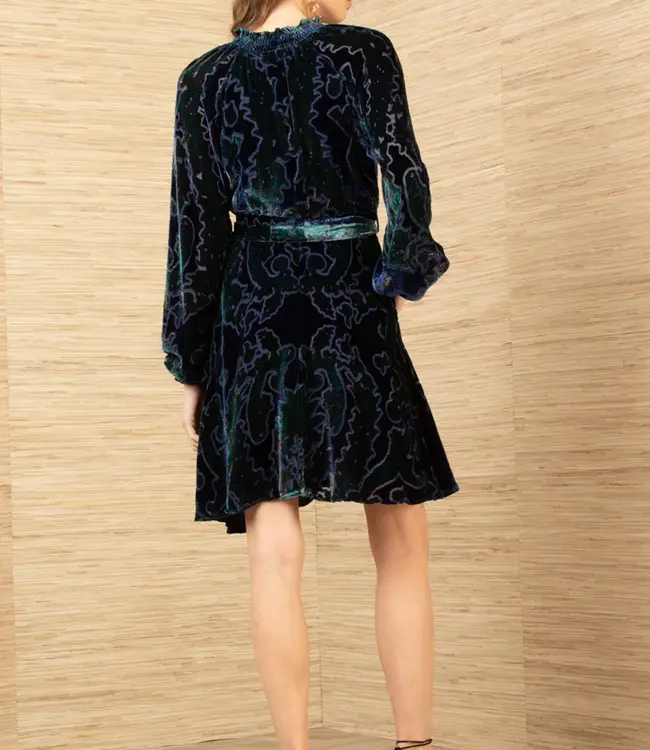 Hale Bob V-neck Navy Burnout Long Sleeve Dress