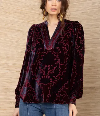 Hale Bob V-Neck Wine Burnout L/S Top