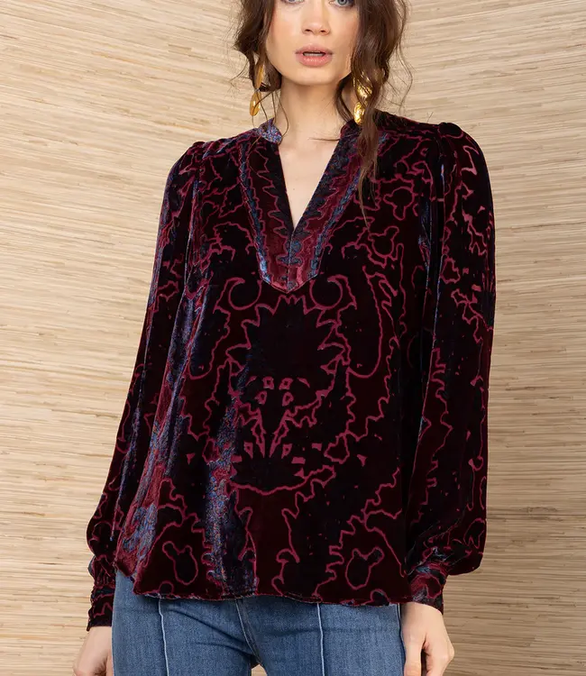 Hale Bob V-Neck Wine Burnout L/S Top