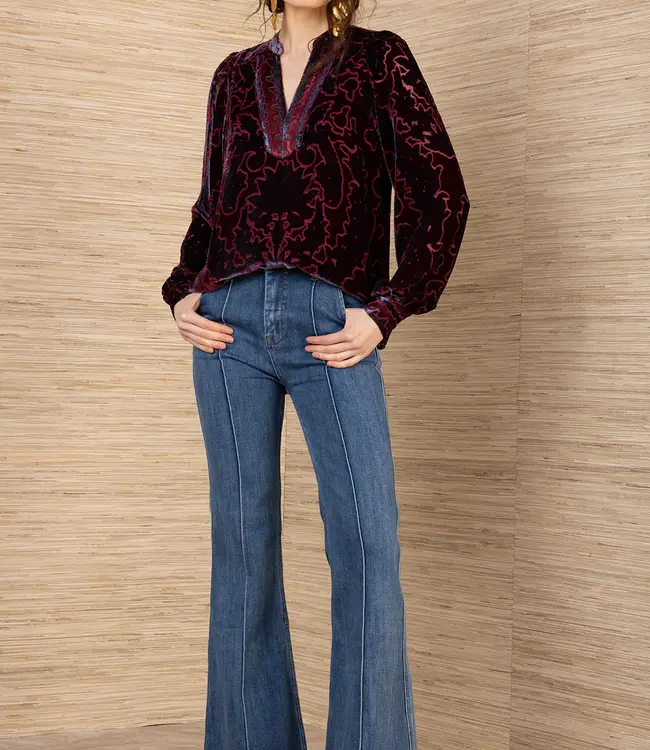 Hale Bob V-Neck Wine Burnout L/S Top