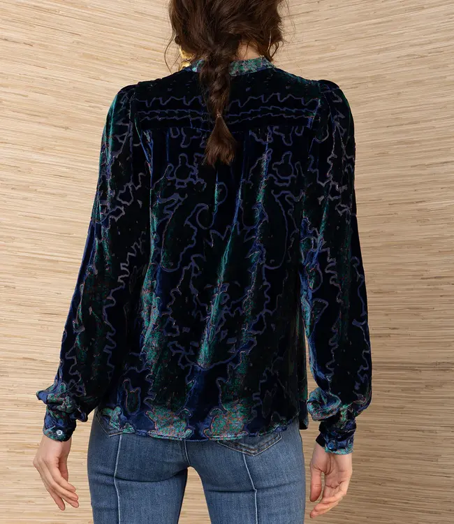 Hale Bob V-Neck Navy Burnout L/S Top