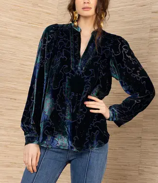 Hale Bob V-Neck Navy Burnout L/S Top