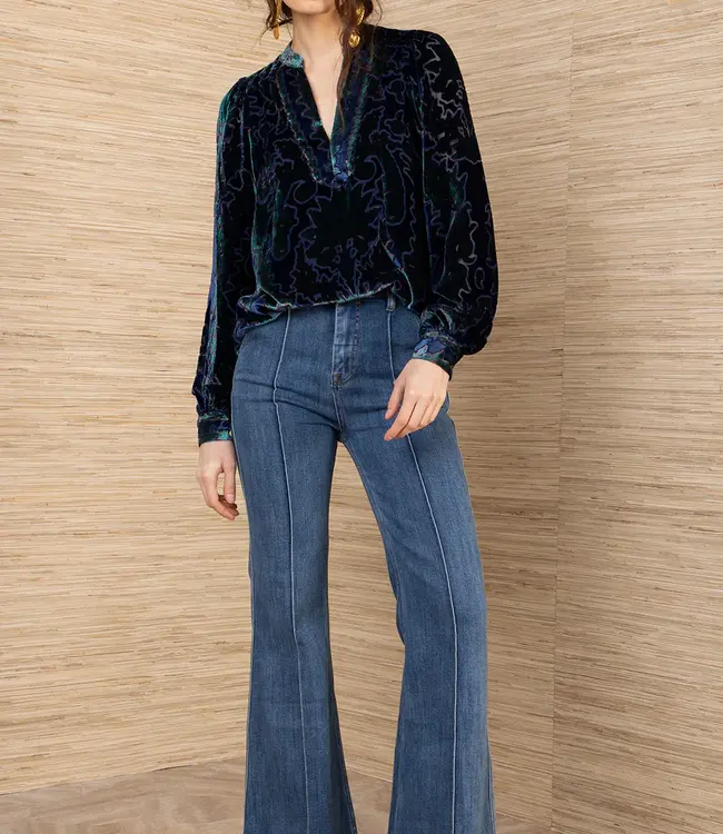 Hale Bob V-Neck Navy Burnout L/S Top