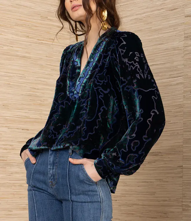 Hale Bob V-Neck Navy Burnout L/S Top