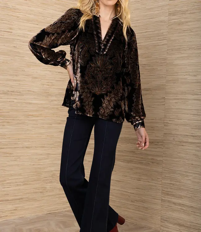 Hale Bob V-neck Black Burnout L/S Top