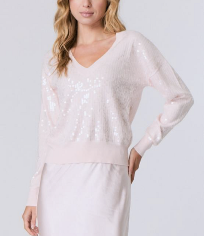 J Society Blush Sequins V Neck Sweater