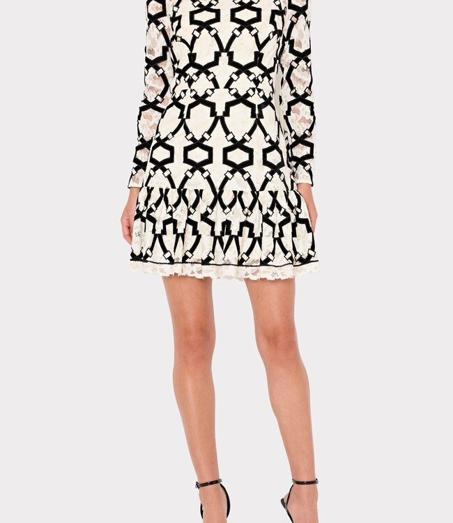 Milly Velvet Flock Lace L/S Dress Sz 2