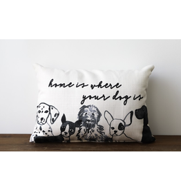 Little Birdie Home is Where Your Dog is black (piping & dog print back) Pillow