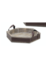 Melrose Wood Tray with Leather Trim Small