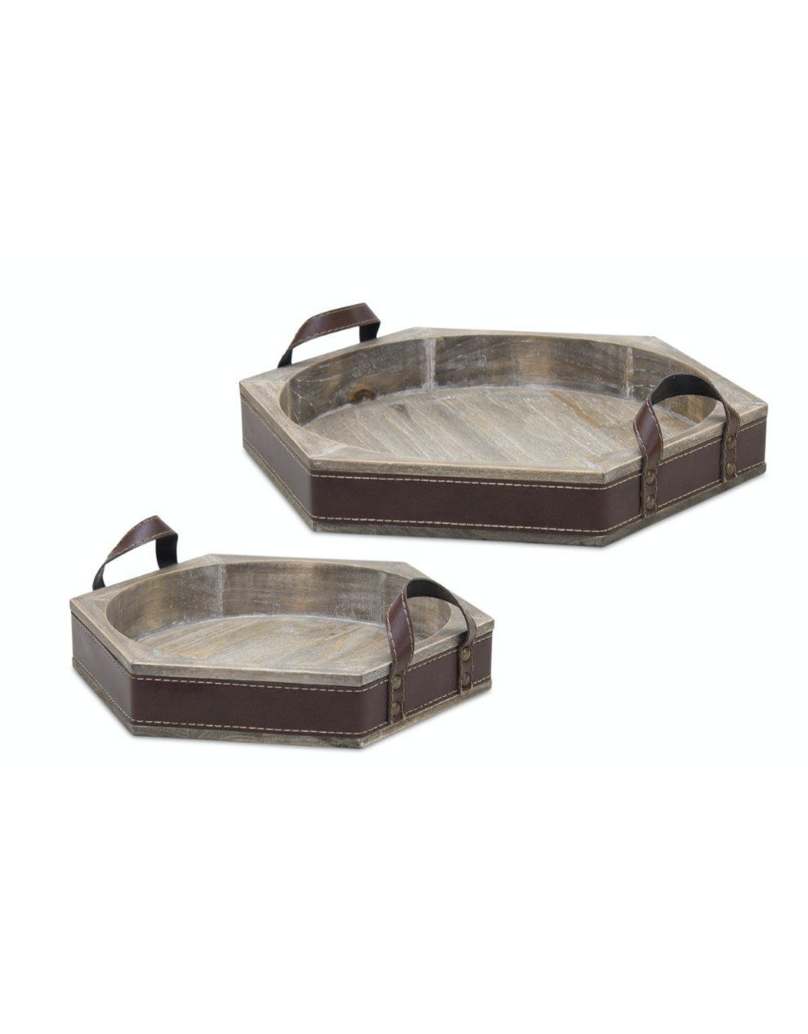 Melrose Wood Tray with Leather Trim Small