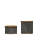 Bloomingville Stoneware Canister with Bamboo Lid Stripe