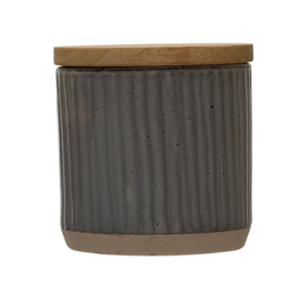 Bloomingville Stoneware Canister with Bamboo Lid Stripe