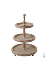 Creative Co-Op Round Beaded Tiered Tray Natural