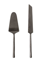 Bloomingville 10"L & 11"L Stainless Steel Cake Server Set, Matte Black