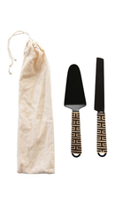 Bloomingville Stainless Steel Cake Knife & Server with Rattan Wrapped Handle, Set of 2