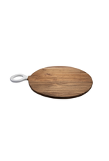BIDK Acacia Wood Round Cutting Board with White Handle 17.75"