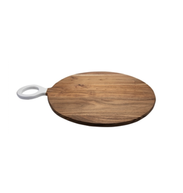 BIDK Acacia Wood Round Cutting Board with White Handle 17.75"