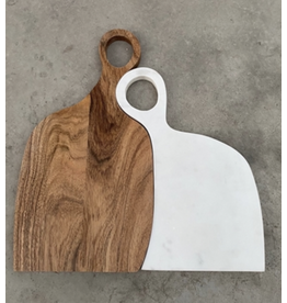 BIDK Set of White Marble & Acacia Wood Mr & Mrs. Cutting Boards