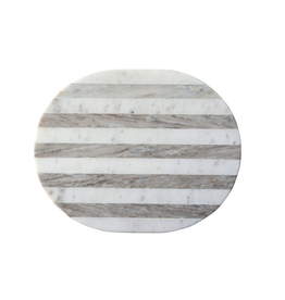 Creative Co-Op Oval Marble Cheese/Cutting Board, Grey & White Stripe