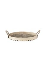 Creative Co-Op Round Seagrass & Bamboo Tray with Rope Handles, Natural & Black