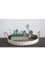 Creative Co-Op Round Seagrass & Bamboo Tray with Rope Handles, Natural & Black