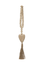 Creative Co-Op Wood Beads with Wood Heart Pendant & Jute Tassel
