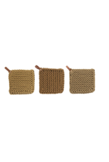 Creative Co-Op Cotton Crocheted Pot Holder with Leather Strap