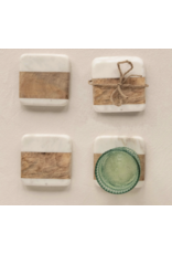 Creative Co-Op Square Marble & Acacia Wood Coasters, set of 4 (with engraving)