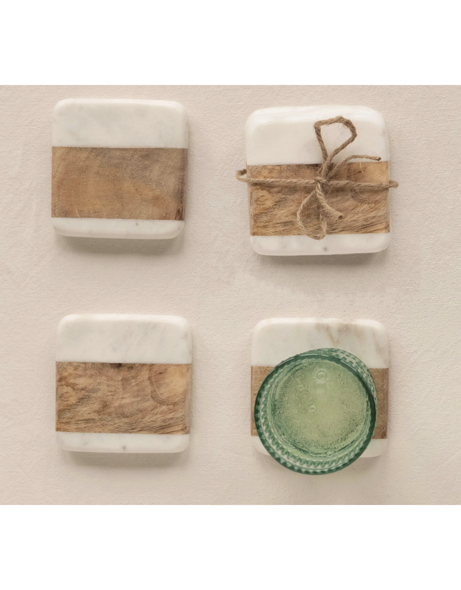 Creative Co-Op Square Marble & Acacia Wood Coasters, set of 4 (with engraving)