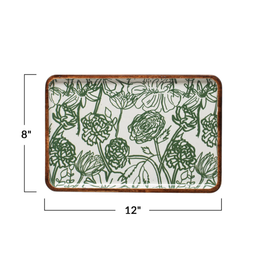 Creative Co-Op Small Wood Enameled Tray with Flowers